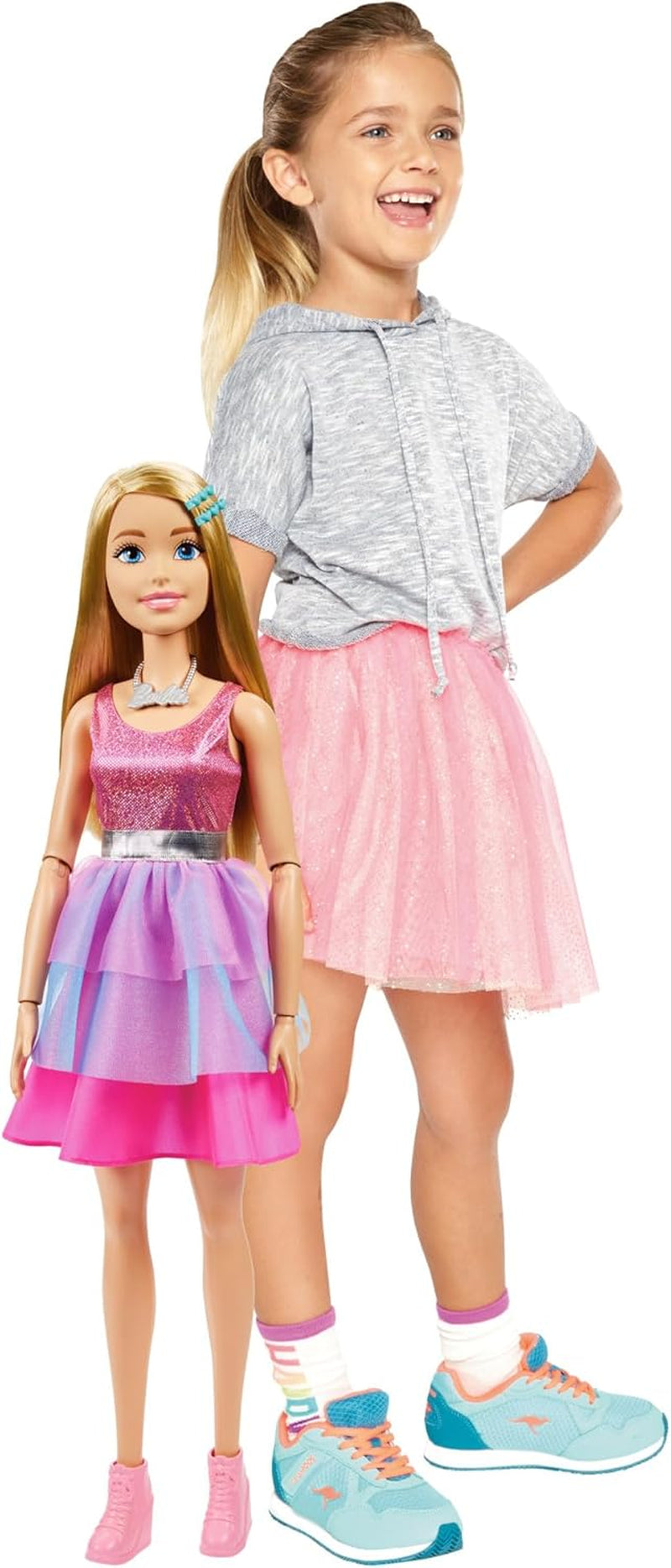 Barbie extra grote pop (71 cm) - roze jurk, blond haar met haarspeldje en ketting, cadeau voor kinderen vanaf 3 jaar, HJY02 poppen Naty Shop