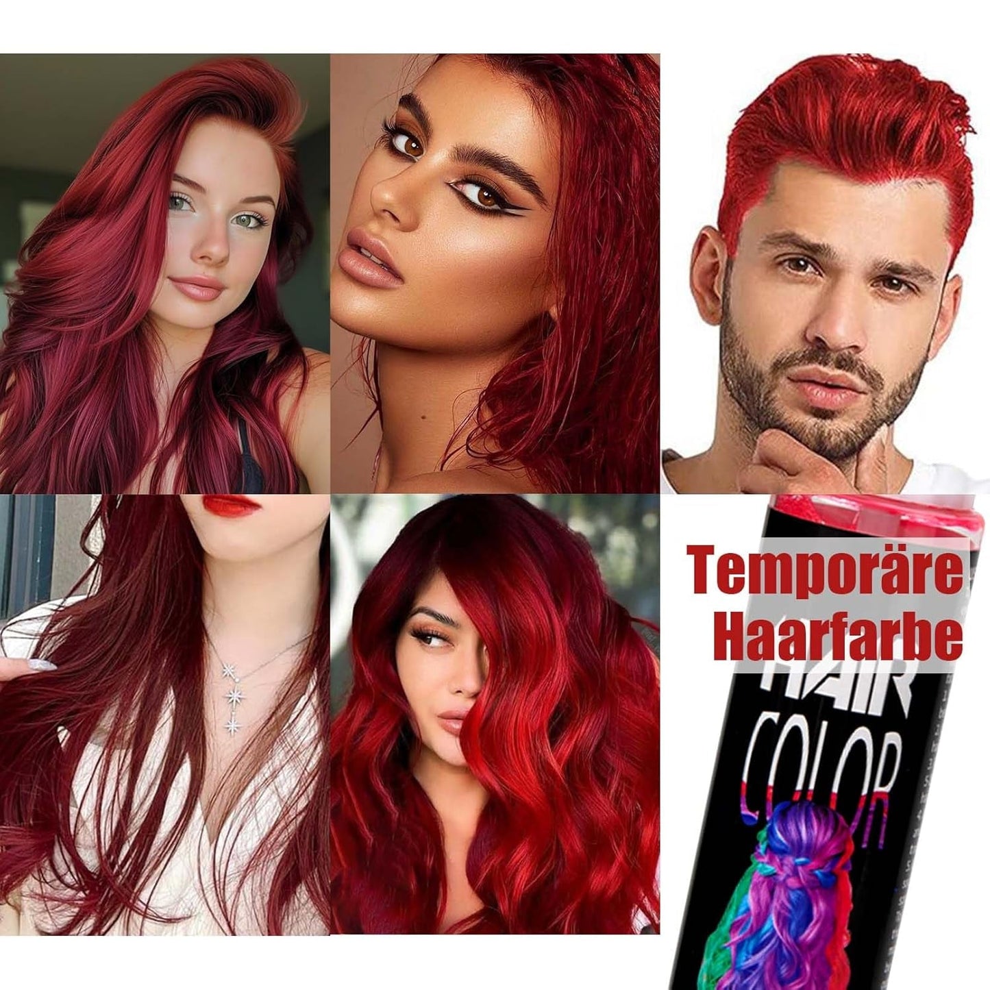 Haarlakkleur, Tijdelijke rode haarverfspray, Gekleurde rode haarverf, Wasbare haarverf, Levendig rode haarkleurspray, Instant haarverf, Carnavalshaarverf, Halloween, Cosplay, Feesthaarverf Naty Shop