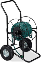 Relaxdays slangenwagen, mobiele slanghaspel, 1/2" en 3/4" aansluiting, slang tot 80 m, 2 wielen, metaal, zwart