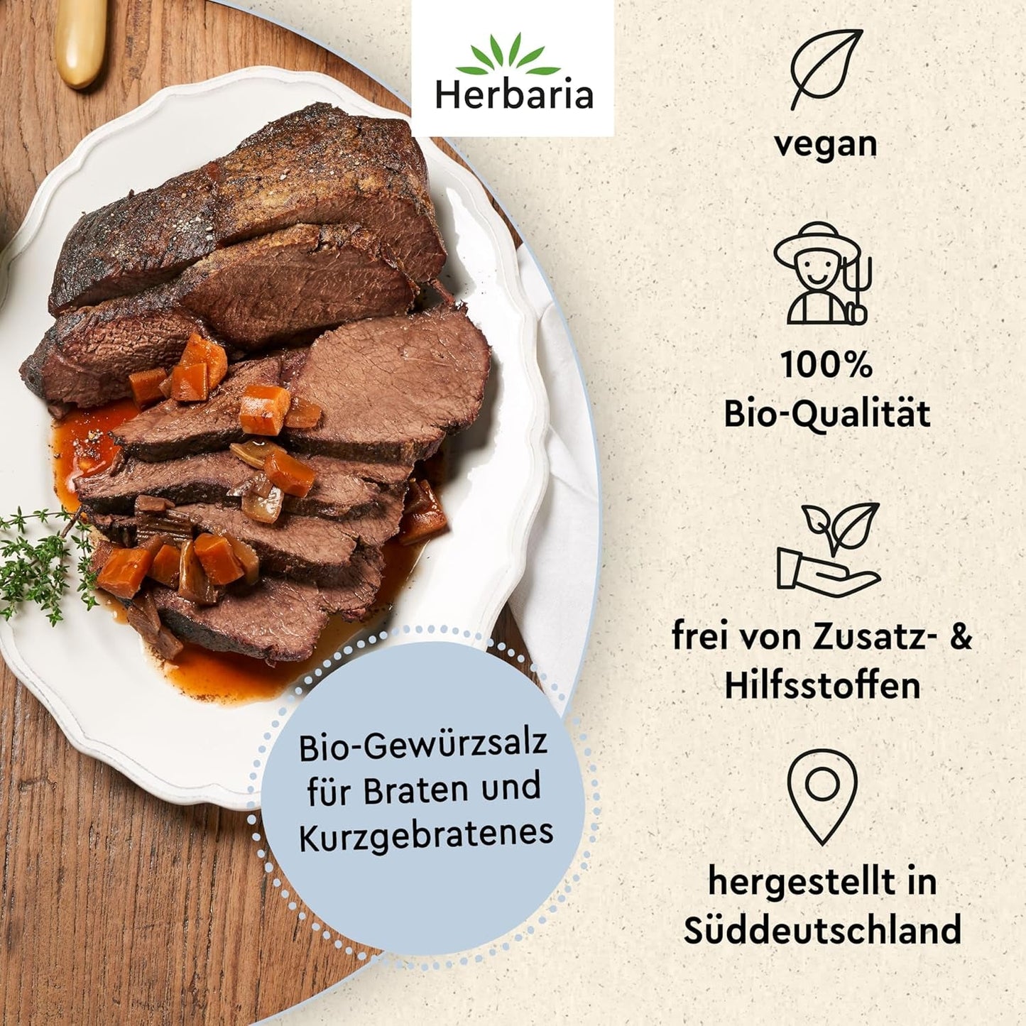 Herbaria Himmel auf Erden bio 100g M-Dose – fertiges Bio-Gewürzsalz für Rind-, Kalb- en Schweinefleisch als Braten of Kurzgebratenes – in nachhaltiger Aromaschutz-Dose