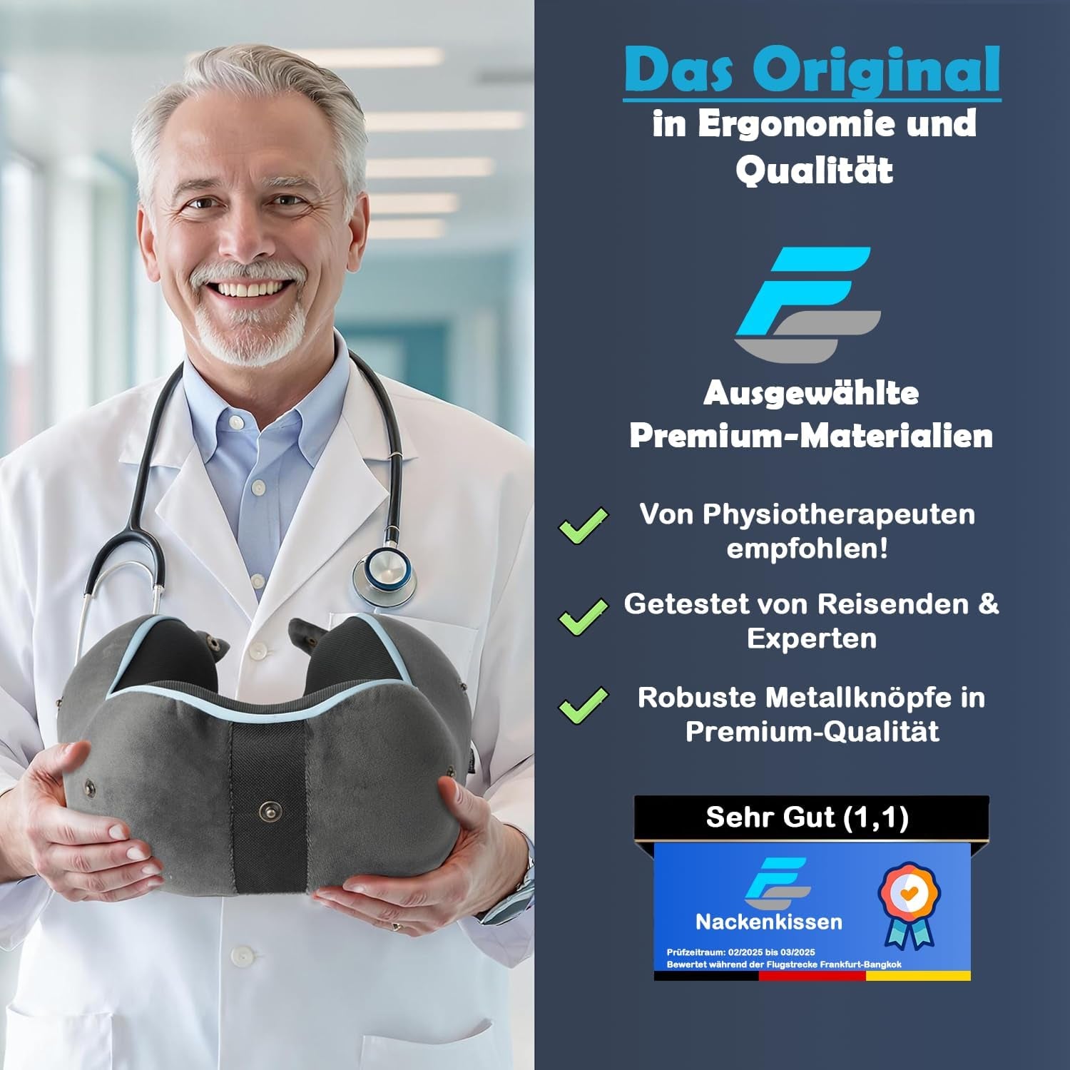 Vlaggenschip vliegtuig nekkussen - nekkussen voor volwassenen - nekkussen voor auto - reiskussen van traagschuim - wasbaar met smalle rug (zacht en ademend fluweel) - verstelbaar, grijs Naty Shop Cervicale orthopedische kussens