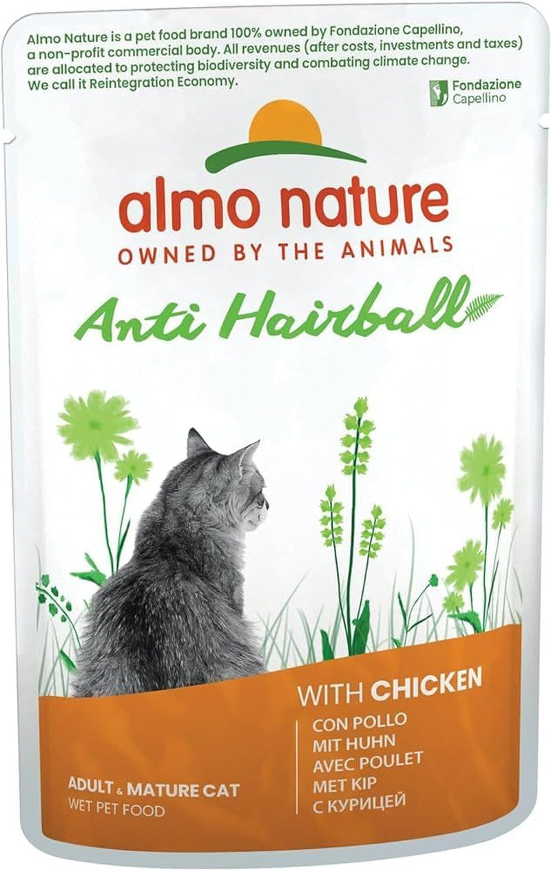 Almo Nature Functional - Anti-haarballen - Natvoer voor volwassen en volwassen katten - met puppy's - Bestrijdt de vorming van haarballen - 70 g (pak van 30)