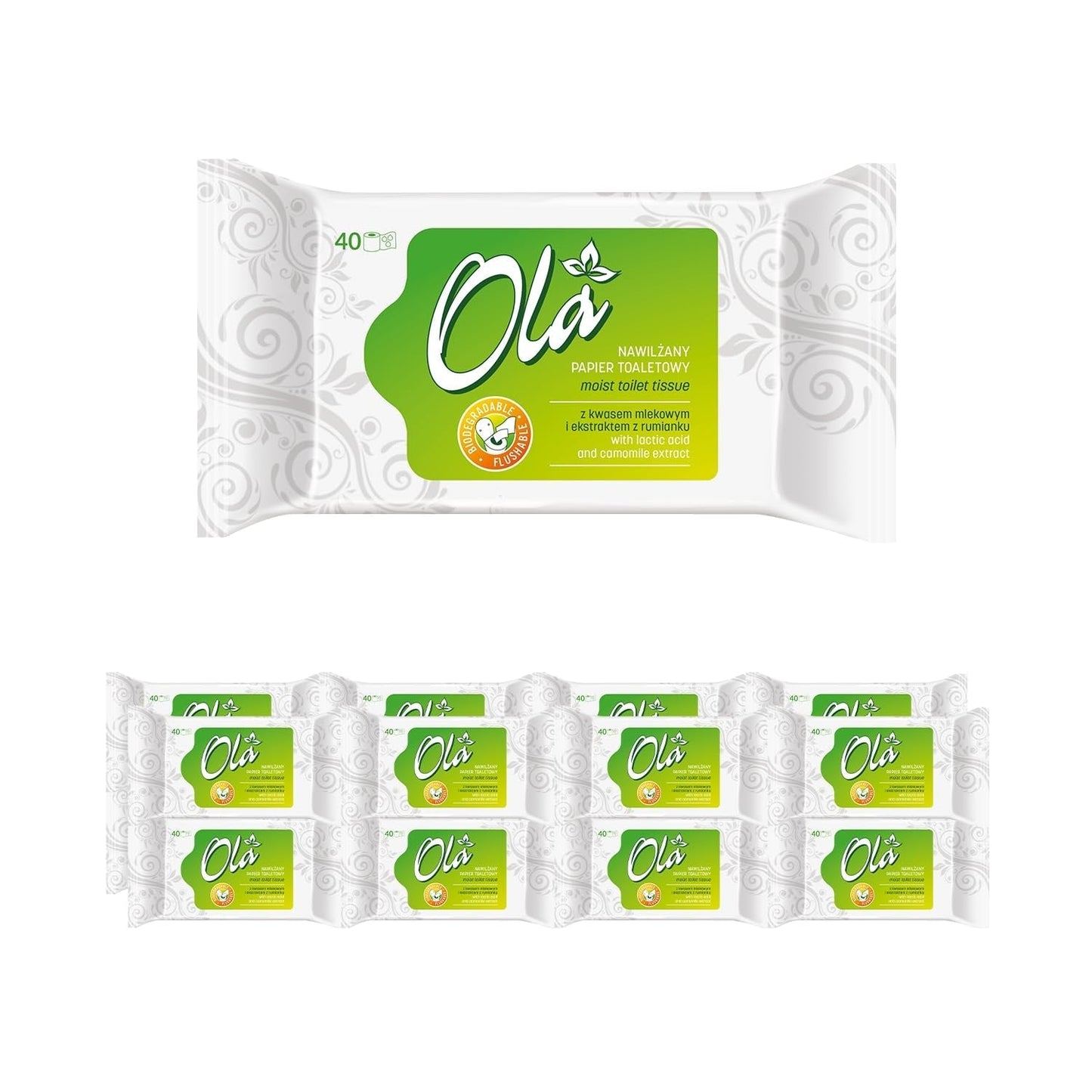 OLA nat toiletpapier - (1X40 stuks) Vochtige doekjes - kamille-extract en melkzuur, wasbaar, gevoelige huid - 40 stuks
