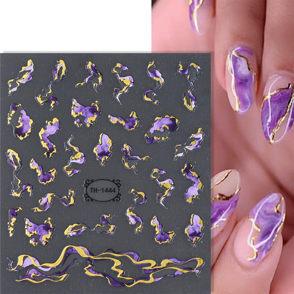 JMEOWIO Nagelsticker Marmor French Tip 8 Blatt Nail Art Sticker Selbstklebend Nagelaufkleber Decoratie Nageldesign Zubehör