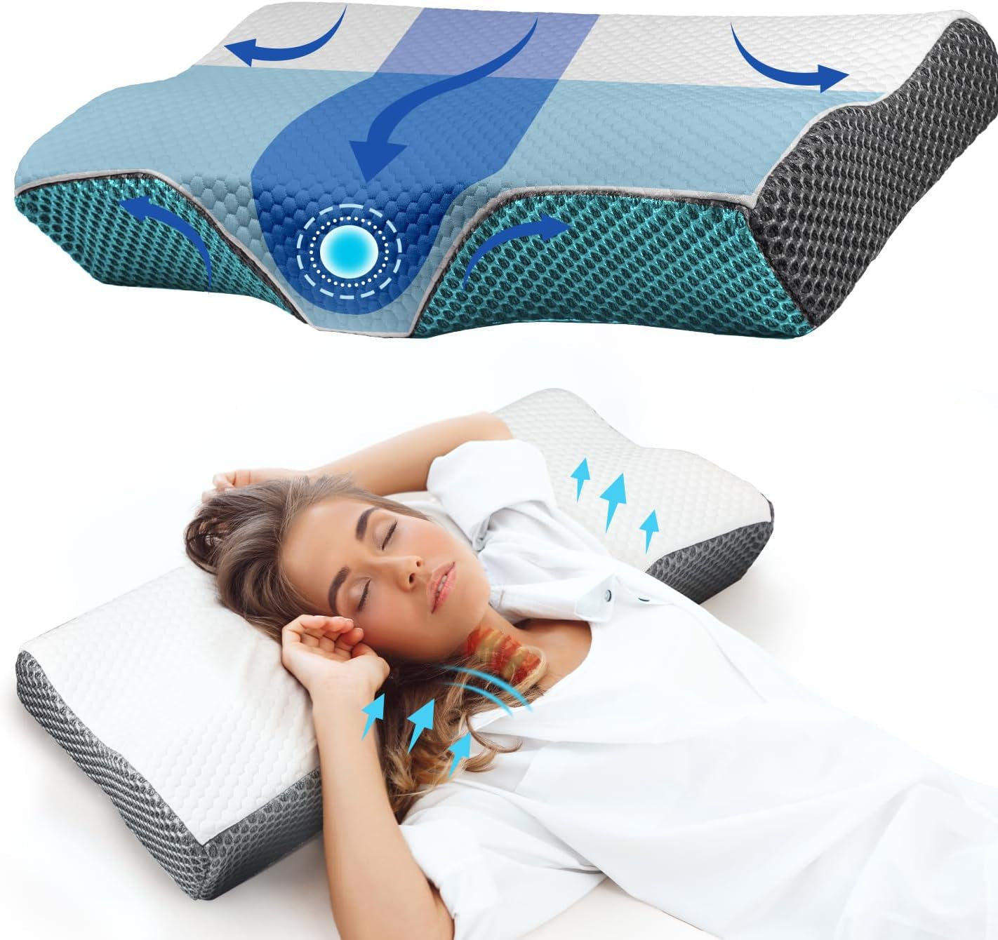 Nekpijnkussen, ergonomisch orthopedisch nekkussen, zijrug buikkussen van memory foam, anti-snurkkussen voor mannen vrouwen (62 * 34,5 * 12/8CM) Cervicale orthopedische kussens Naty Shop
