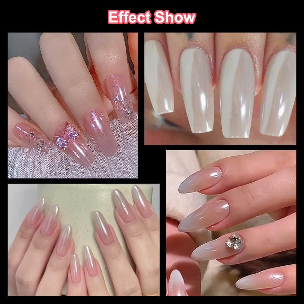 2 Schachteln Weiße Perle Chrom Nagelpuder - Transparant Aurora Ice Shimmer Chrome Pigment Pulver Für Nägel, Glazed Donut Glitzerpuder Nails Spiegeleffekt-Glitter Nagelkunst-Pulver Für Diy-Salon