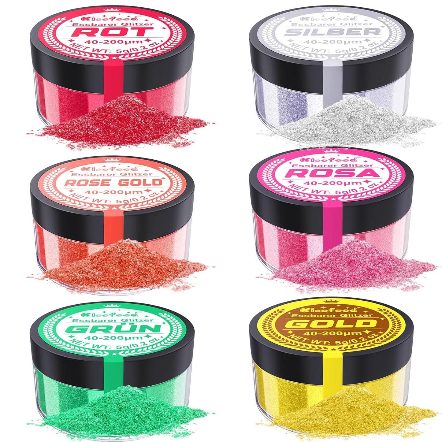 Eetbare glitters, set van 6 tinten, 5 gram Glitter Naty Shop