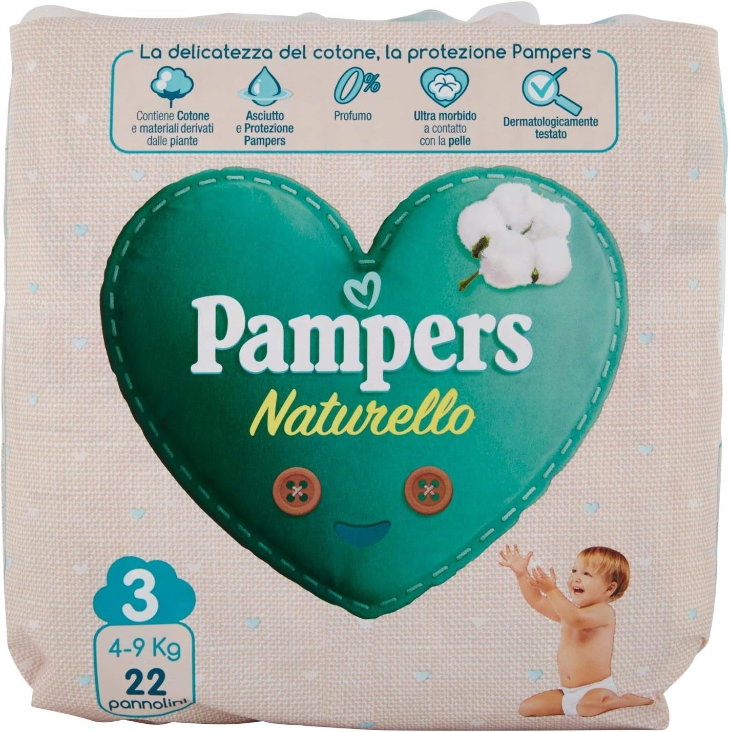 Pampers Naturello Midi, 22 luiers, maat 3 (4-9 kg)