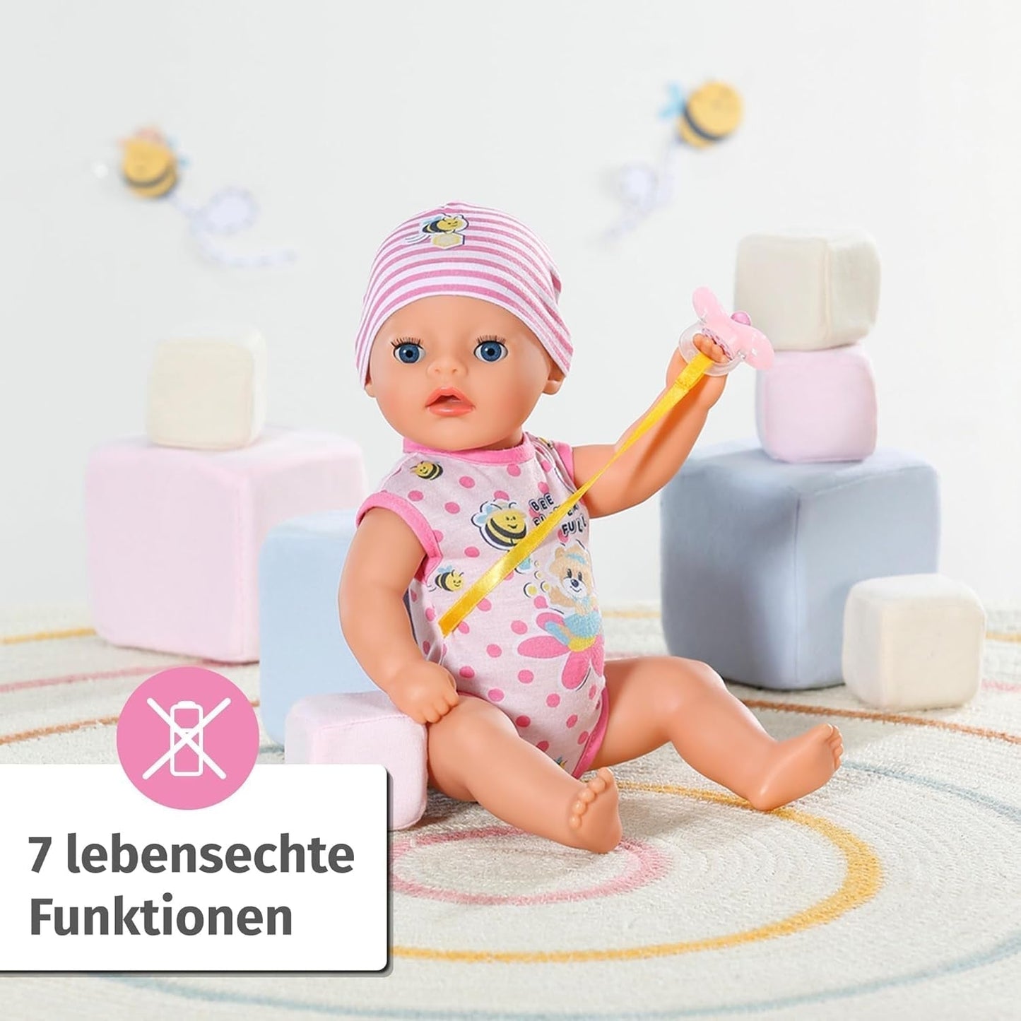 BABY Born Lena (klein babymeisje) 36 cm, pop met 7 functies voor kinderen vanaf 1 jaar, werkt zonder batterij, grote pop 36 cm Poppen Naty Shop