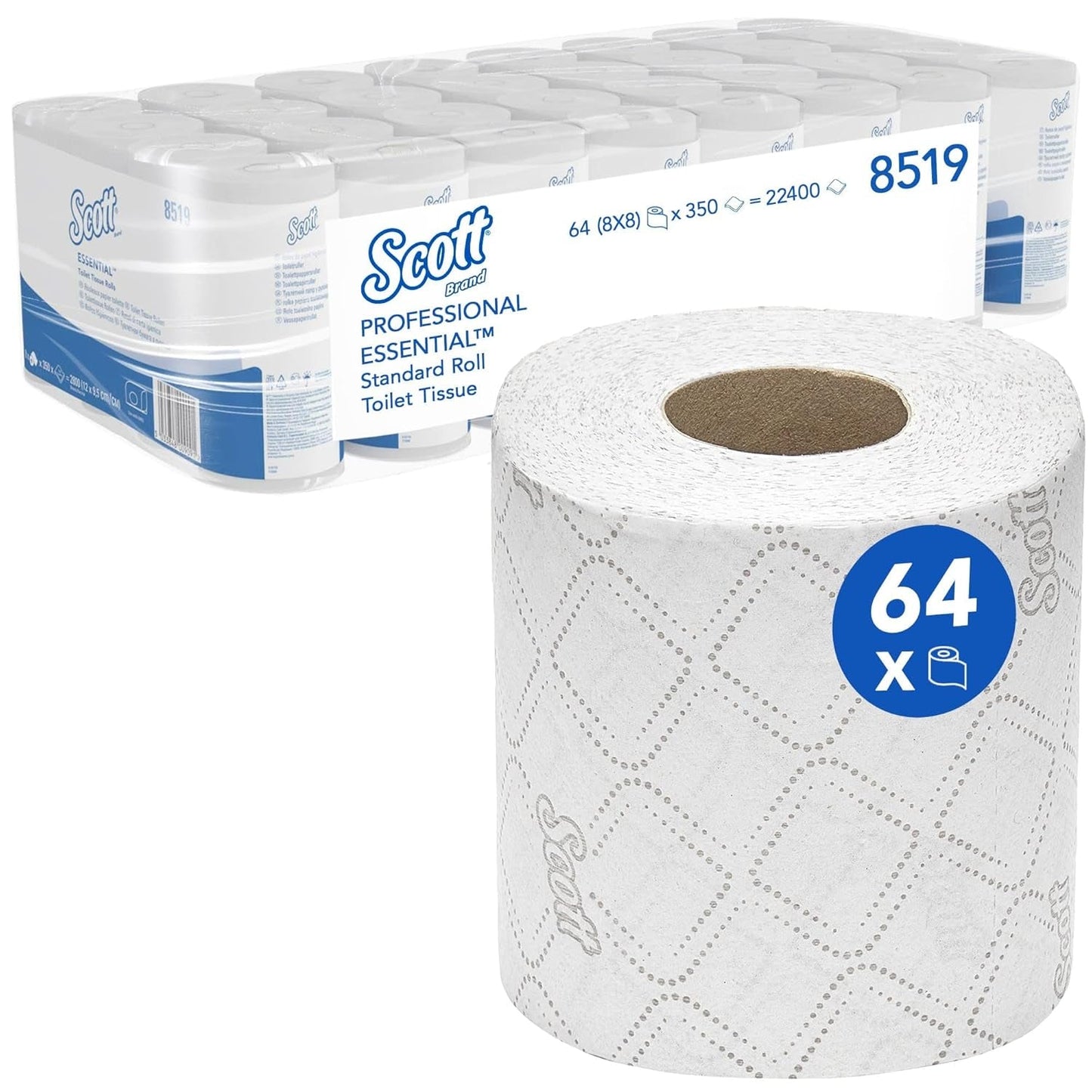 Scott® Essentialtm 8519 toiletpapier 2-laags wit FSC-gecertificeerd toiletpapier van gerecycleerde vezels 64 rollen x 350 vellen (totaal 22.400 vellen)