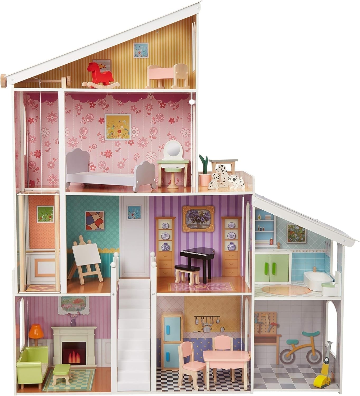 Amazon Basics 4-laags houten poppenhuis en meubelaccessoires voor poppen van 12 inch Naty Shop Dollhouses Standaardtitel