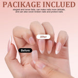 240-delige set valse nageltips, French Press op kunstnagels, pers op Franse nagels, 12 maten, nepnagels met lijm voor dames en heren (naakt wit medium amandel)