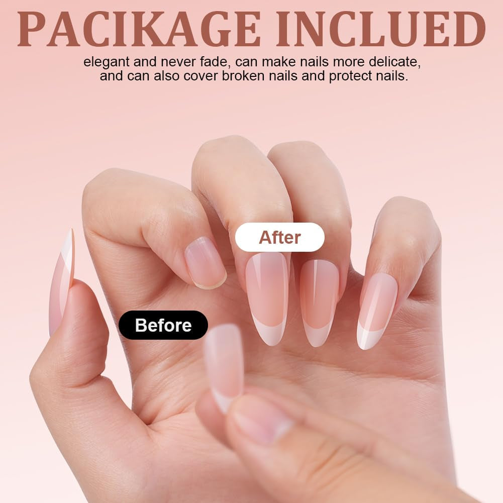 240-delige set valse nageltips, French Press op kunstnagels, pers op Franse nagels, 12 maten, nepnagels met lijm voor dames en heren (naakt wit medium amandel)