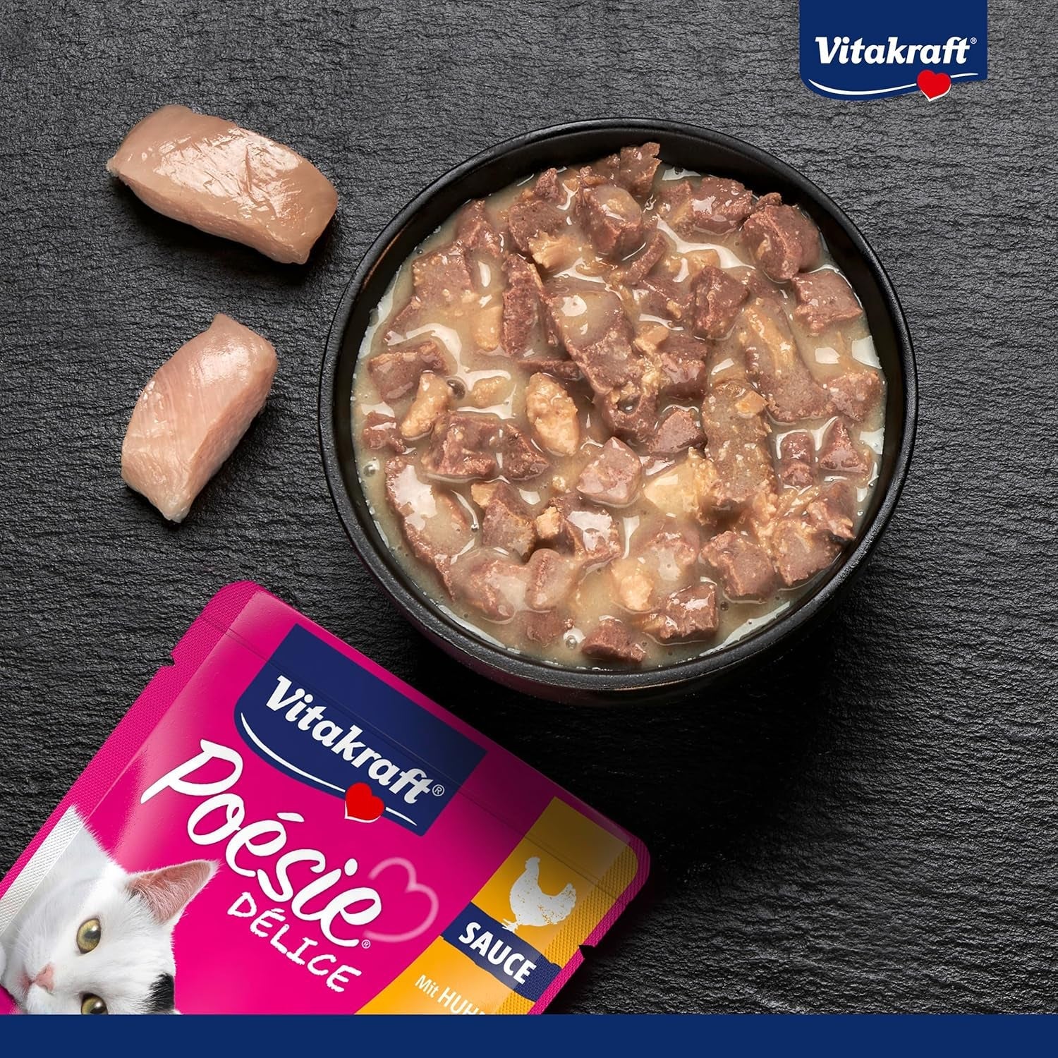 Vitakraft Poésie Délice, Nassfutter Katze, Katzennassfutter in saus, met kip, Vorratspackung, ohne Zusatz von Zucker en Getreide (23x 85g)
