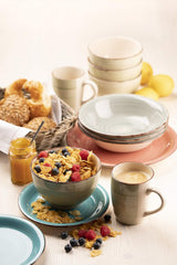 MÄSER Serviesset voor 6 personen, moderne vintage look, 12-delig tafelservies, handgeschilderd, blauw, tegel, rookblauw (Bel Tempo II)