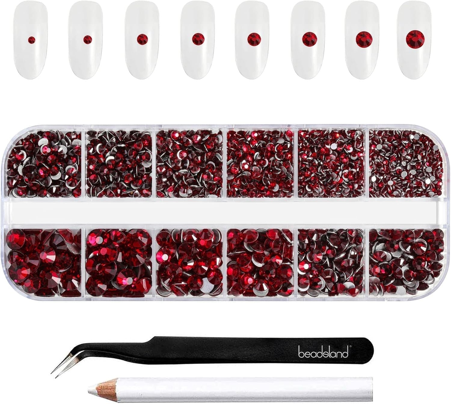 Beadsland 2500 stuks glas Nailart Strasssteine ​​Kristall Flatback Edelsteine ​​Runde, voor handwerk Gemischt 8 Größen SS4 ~ SS30 Mit Picking Pinzette en Stift (Kristall Weiss)