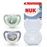 NUK First Choice Nachtfopspenen voor baby's | 6-18 maanden | Orthodontische fopspenen die oplichten in het donker | Kalmeert 99% van de baby's** | Nijlpaard/Koala | Pak van 2