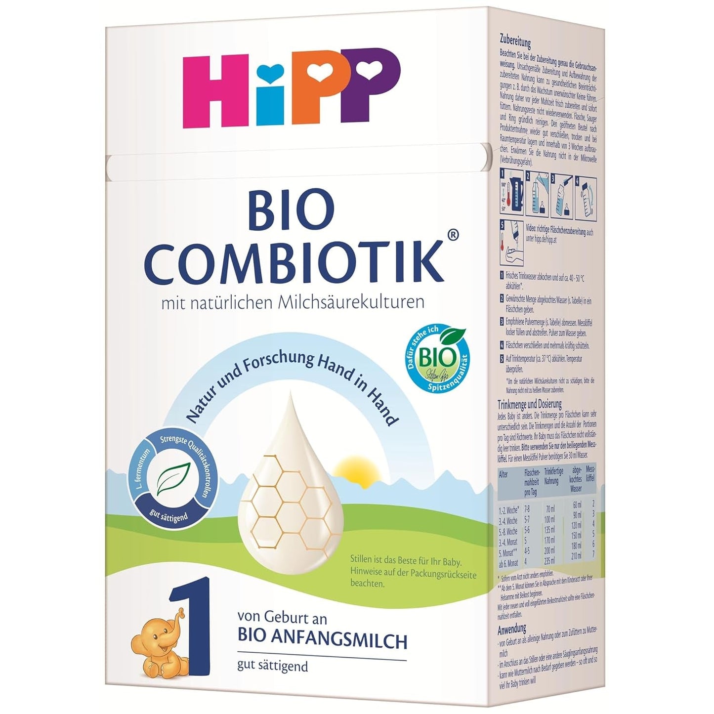 HiPP 1 Biologische Combiotik (4 x 600 g), melkpoederformule voor zuigelingen vanaf de geboorte, met natuurlijke culturen van melkzuur en gemakkelijk te behandelen biologisch zetmeel, van de beste biologische kwaliteit