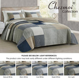 Chezmoi Collectie Addy Patchwork Quiltset Voorgewassen Katoen Lichtgewicht Omkeerbaar Alle seizoenen Oversized 3-delig Marine Wit Grijs Taupe Geruite Quilts & Quilts Naty Shop