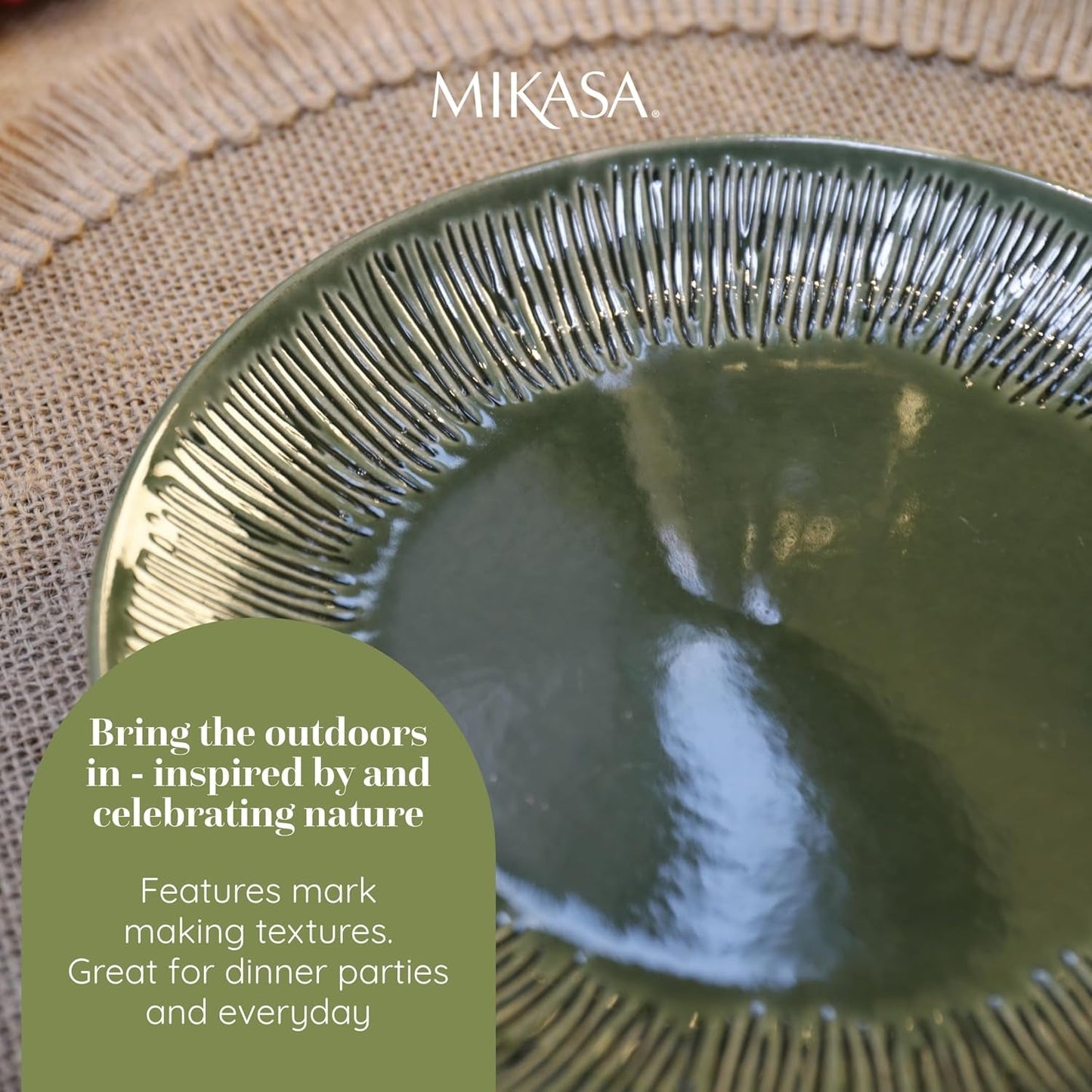 Mikasa Jardin 12-delige serviesset, 4-persoons aardewerk serviesset met borden, zijborden en schalen, groen - geschenkdoos en vaatwasmachinebestendig