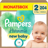 Pampers Harmony luiers maat 2, 204 luiers, 4kg-8kg, zachte huidbescherming met 100% Pampers bescherming