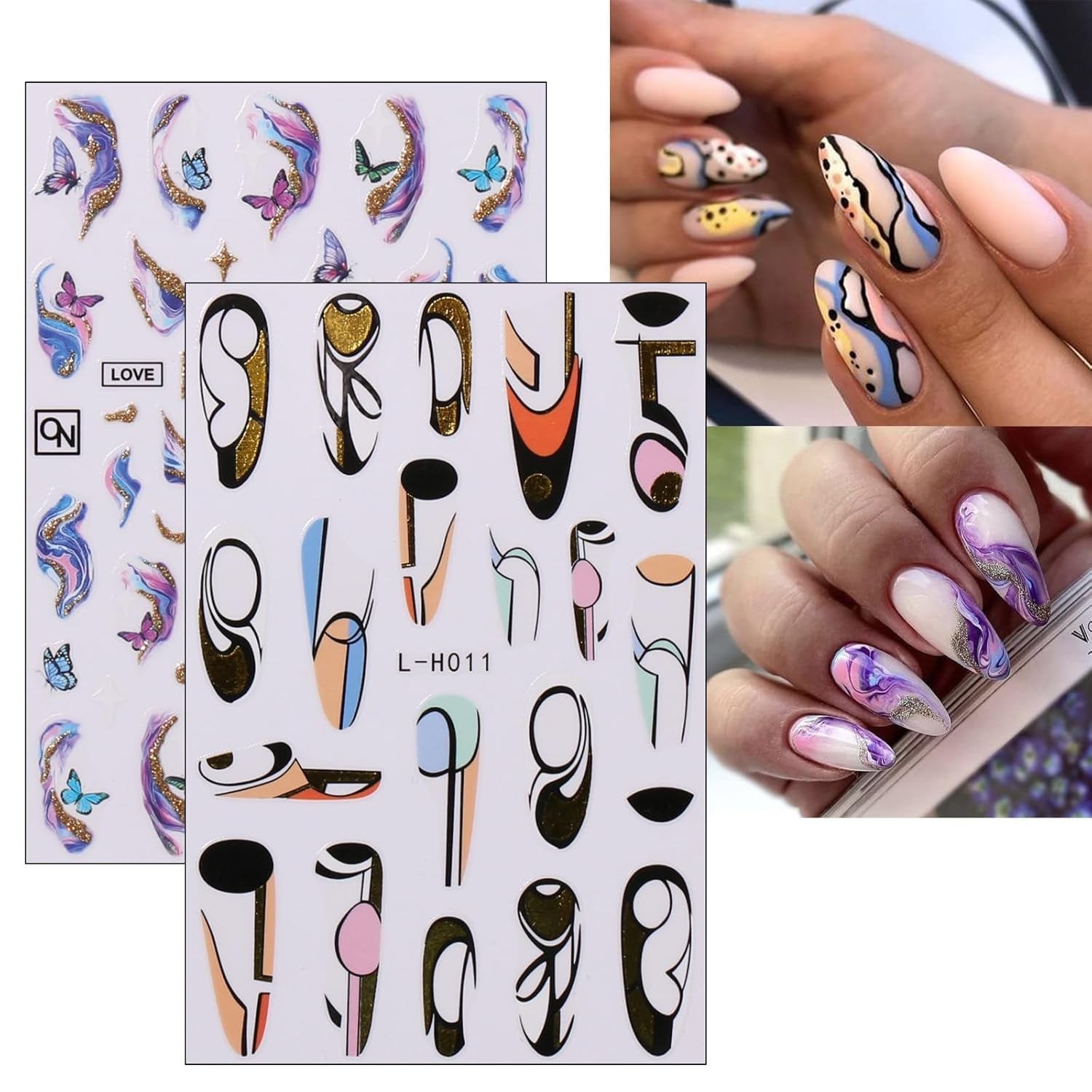 Jmeowio JMEOWIO Nagelsticker Marmor Französische Spitze 10 Blatt Nail Art Sticker Selbstklebend Nagelaufkleber Bunt Decoratie Nageldesign Zubehör