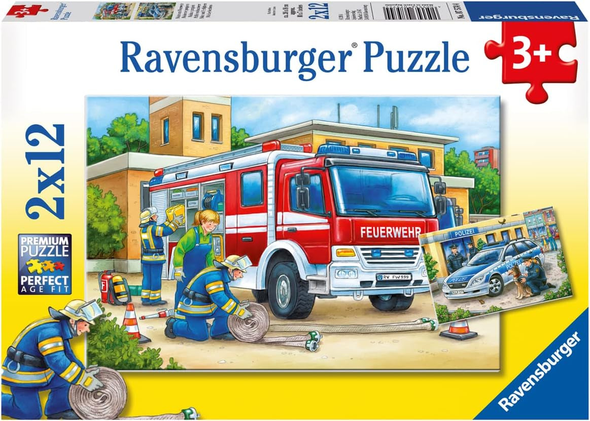 Ravensburger Puzzel voor kinderen - 07574 Politie en brandweer - Puzzel voor kinderen vanaf 3 jaar, met 2X12 stukjes Puzzel Naty Shop 07574 Politie en brandweer