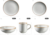MÄSER Mabella, Vintage servies voor 4 personen, 20-delig combiservies met verfijnd reactief glazuur en fijne bruine rand, Steengoed, Grijs-Beige