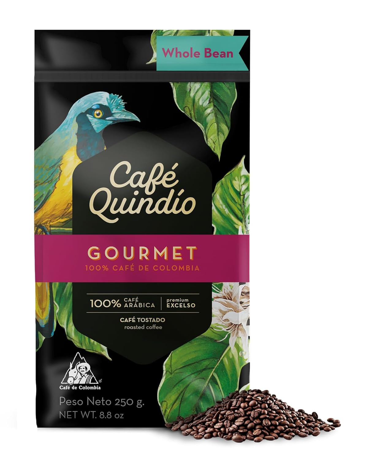 Cafe Quindio Gourmet - Speciale koffie - 100% Arabica koffiebonen, Colombia, 250g - ideaal voor portafiltermachines, volautomatische machines, filterkoffie of Franse pers