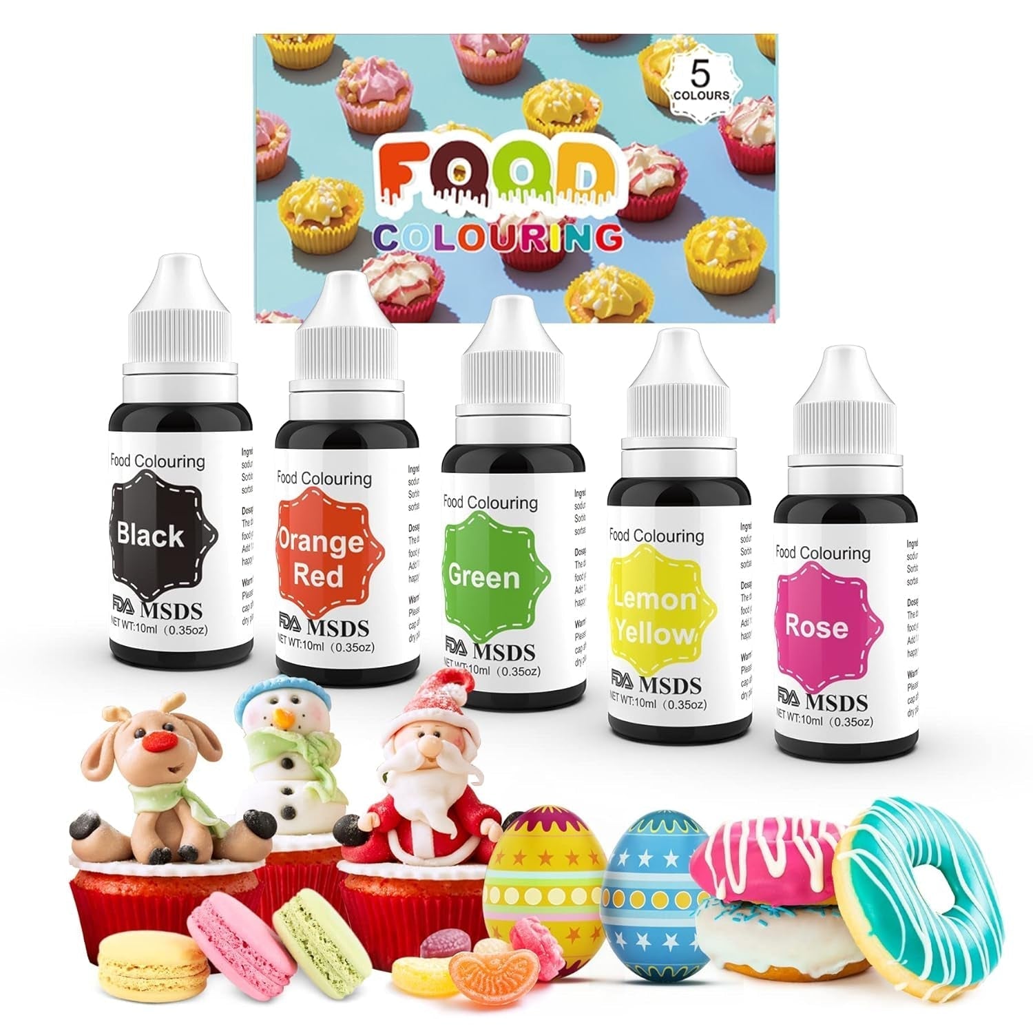 Kleurstof voor levensmiddelen 9 x 10 ml, vloeibare kleurstof voor levensmiddelen - kleurstofset voor het versieren van taarten, macarons, donuts, fudge, glazuur, doe-het-zepen, ijs, zeepkleurstof, spuitpistoolkleurstof