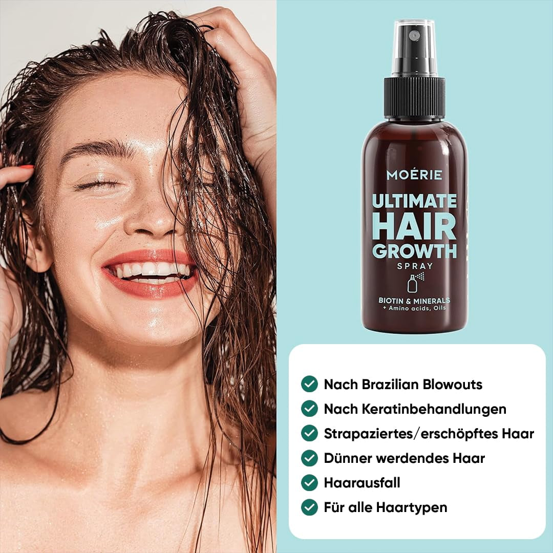 MOÉRIE Ultieme minerale haargroeispray voor langer, dikker en voller haar - met biotine en cafeïne - Veganistische haarproducten, vrij van parabenen, alle haartypes, keert haaruitval om - 2 maanden voorraad Haarverzorging Naty Shop