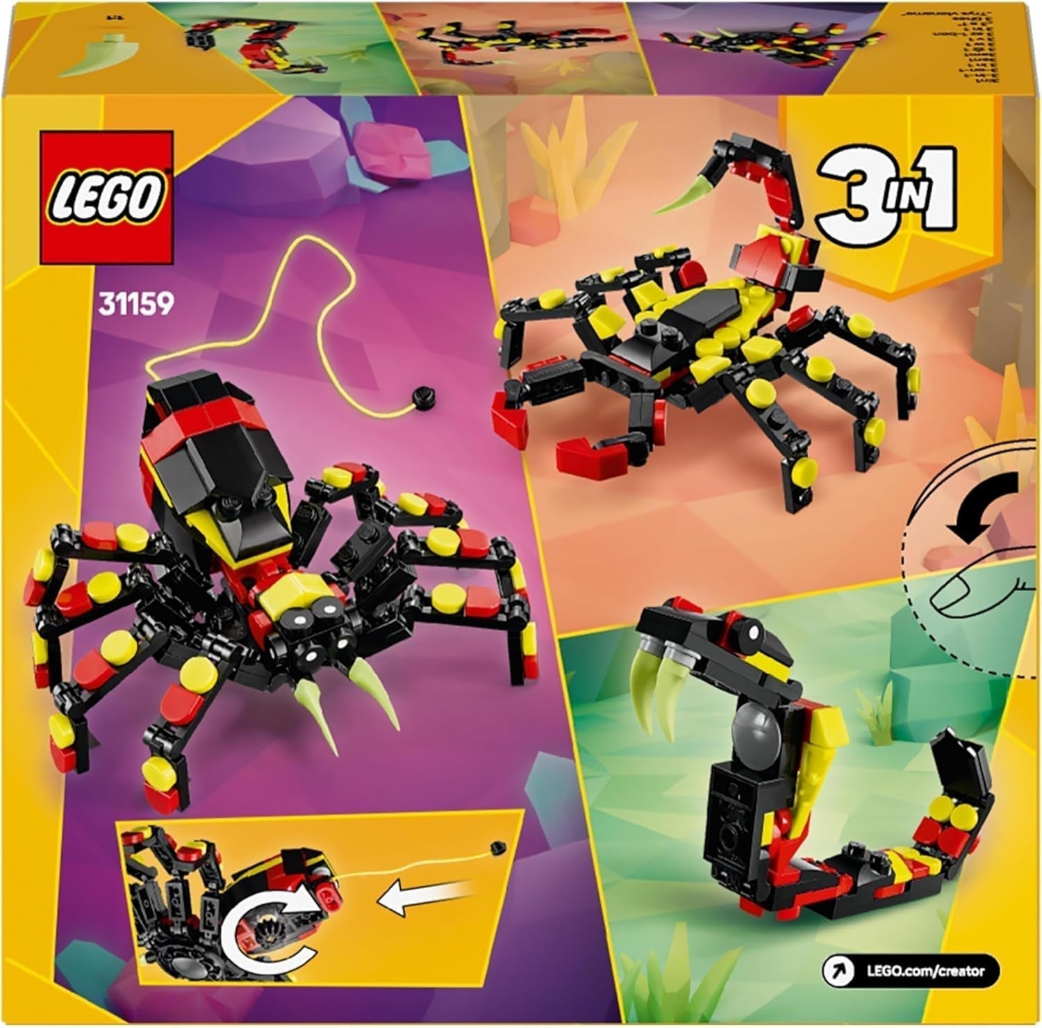 LEGO Creator 3In1 Wilde dieren: Verrassingsspin - speelgoed om om te bouwen tot een schorpioen- of slangfiguur - bouwset met 3 modellen - cadeau voor jongens en meisjes vanaf 7 jaar 31159 Bouwsets Besuche den LEGO-Store