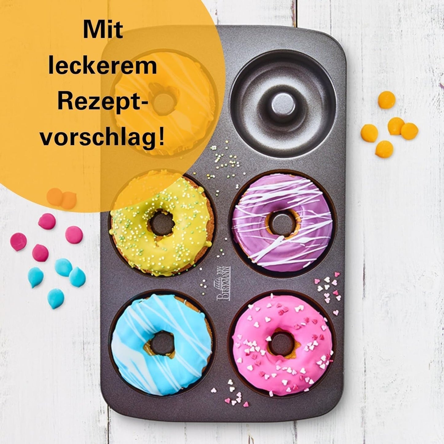 Birkmann, Easy Baking, Donutblech, Backform Für 6 Donuts, Mit Hochwertiger Antihaftbeschichtung, Ø 9 Cm, Mit Rezept, 881631 Vormen en bakplaten Naty Shop