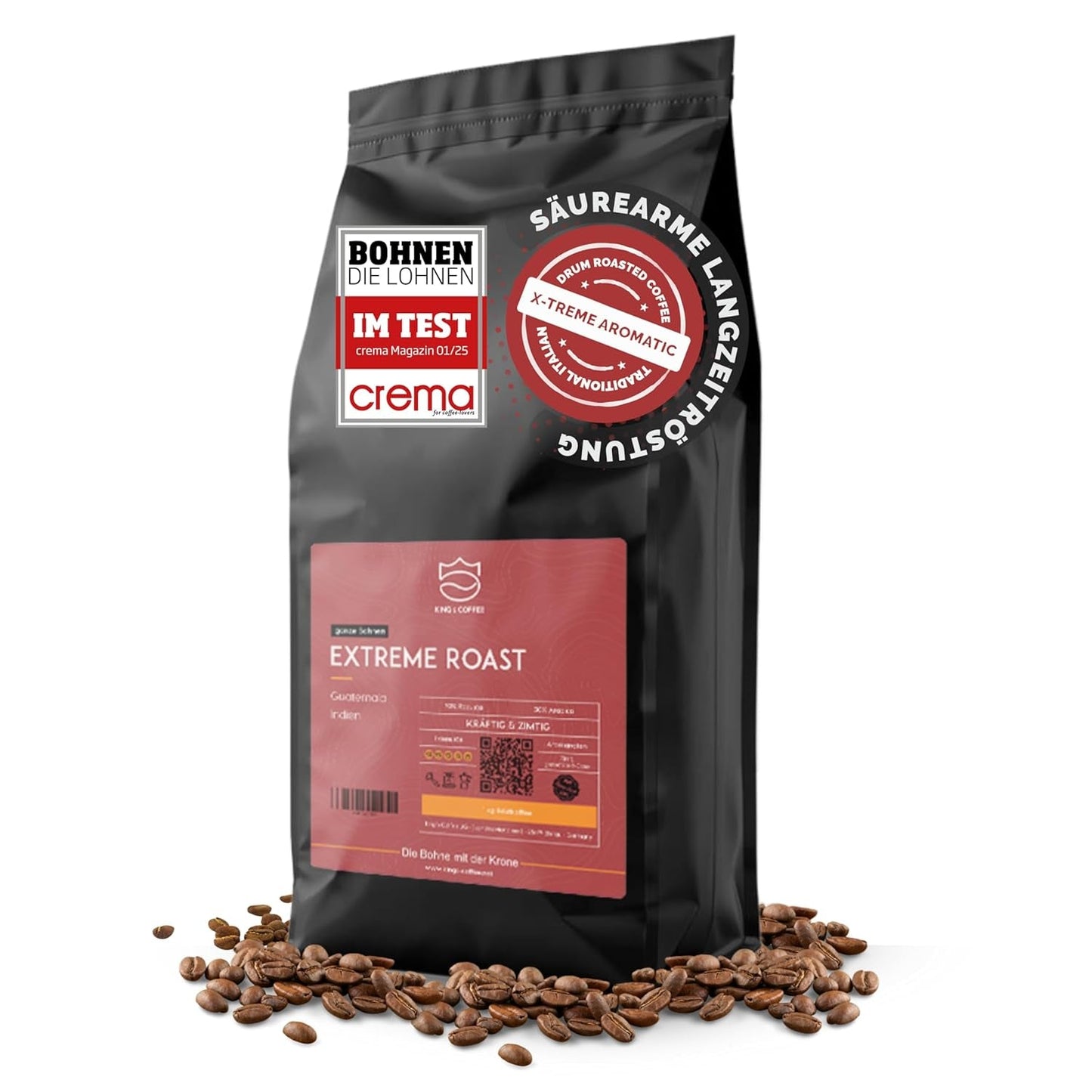 KING'S COFFEE - EXTREME ROAST - Espresso Intenso bonen - zeer lage zuurgraad - kleine batchbranding uit Italië - koffiebonen voor volautomatische machines en portafiltermachines - 1 kg