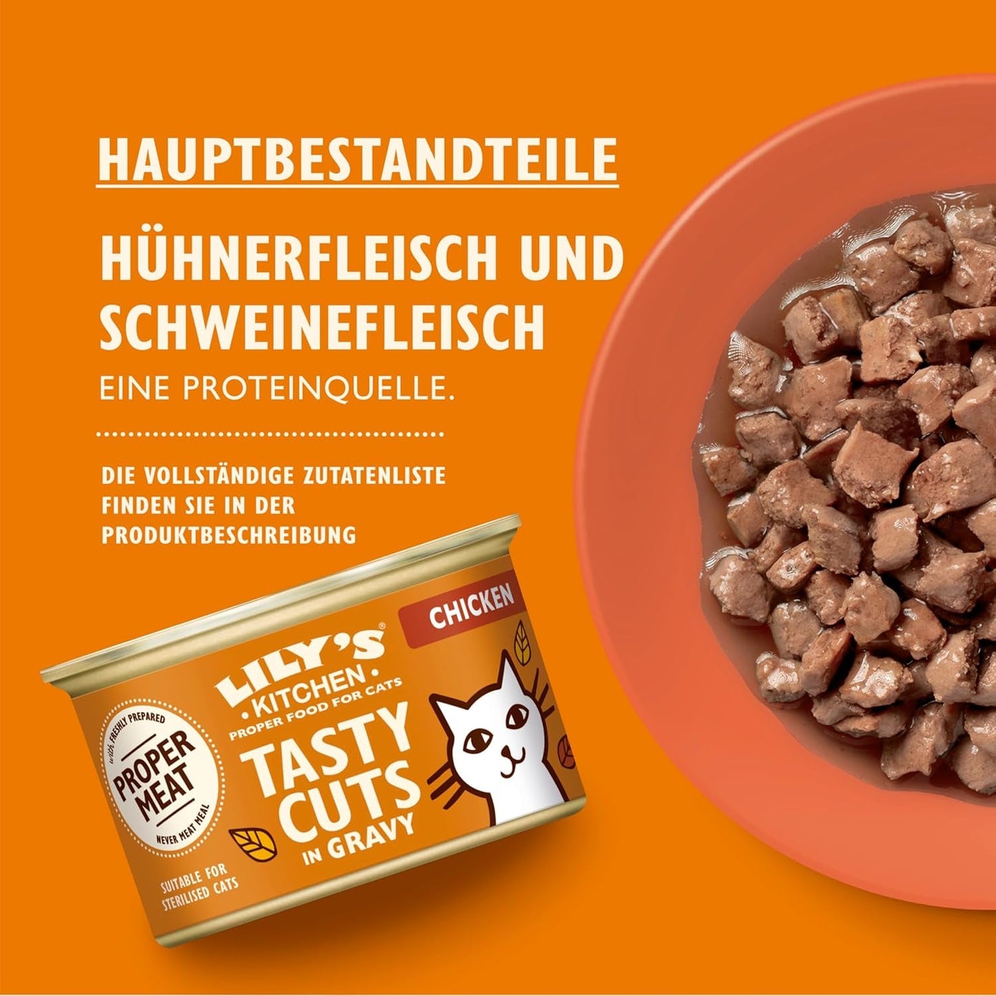 Lily's Kitchen, gemaakt met natuurlijke ingrediënten, heerlijke hapjes in kippensaus, natvoer voor volwassen katten, blik van 70 g