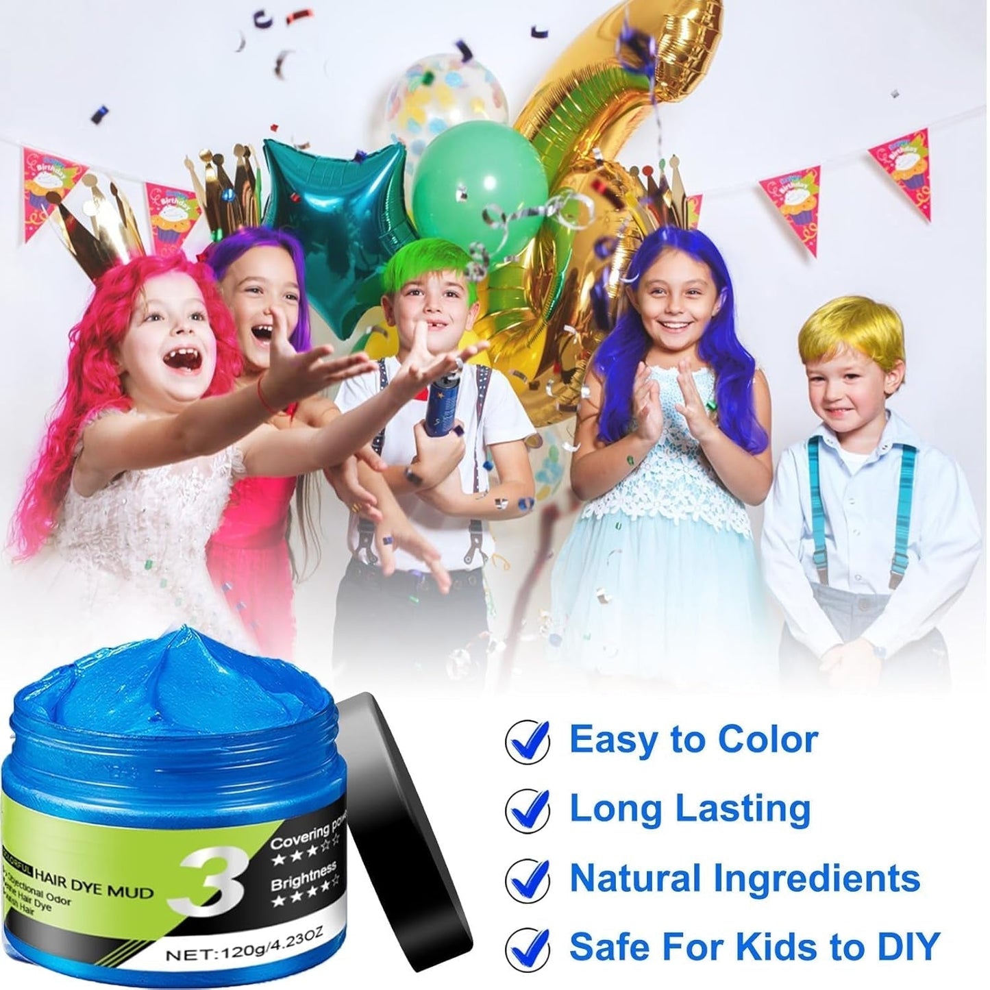 Blauwe haarwax Tijdelijke blauwe haarspray Kleur Crazy Blue Wasbare haarkleur Instant haarverf Natuurlijke haarkleur Styling Haar voor mannen Vrouwen Feest Naty Shop Haarverf