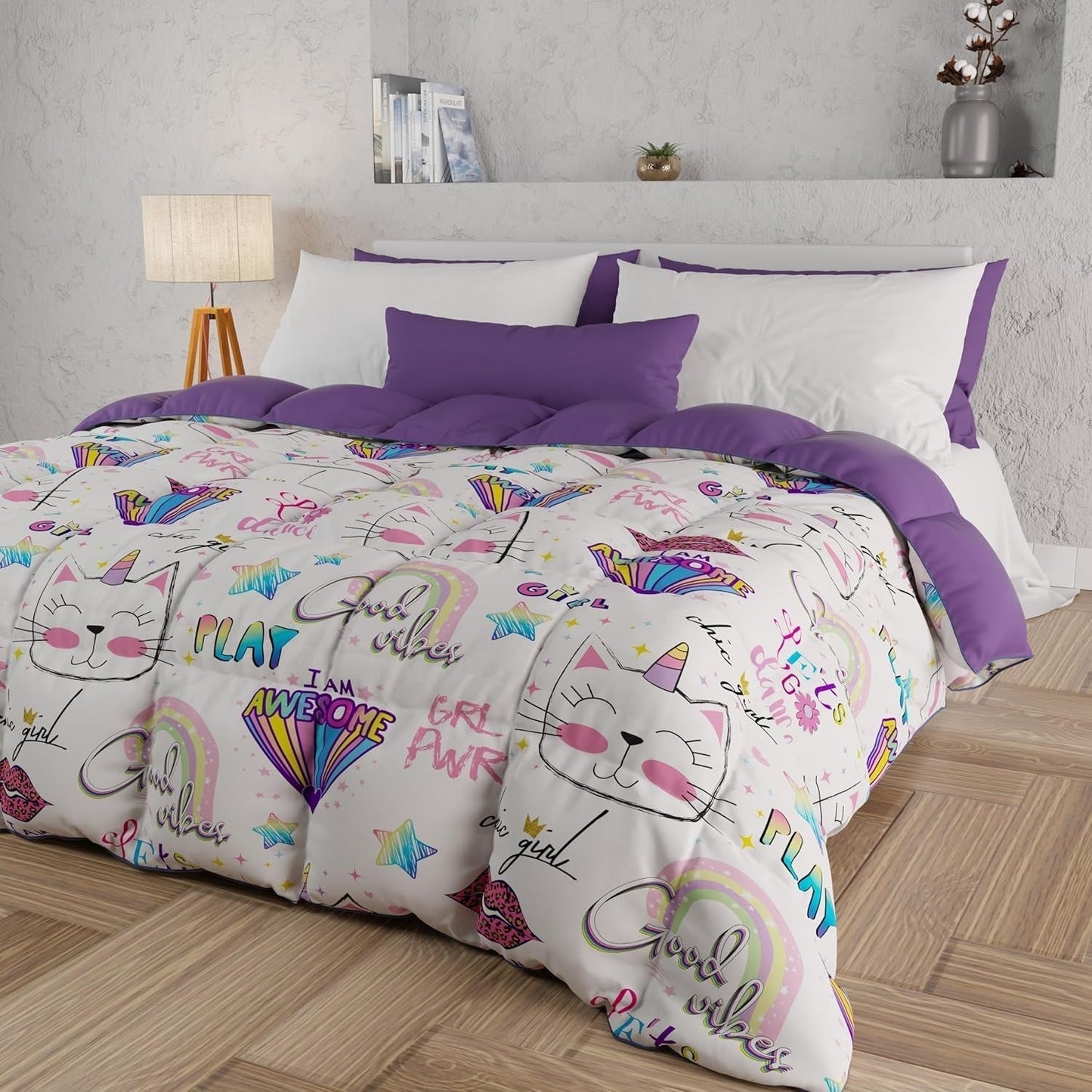 PETTI Artigiani Italiani - Winterquilt, Winterquilt, Doubleface, Monocolor en digitaal printen, 100% hypoallergene microvezel, Made in Italy Quilts en quilts Naty Shop