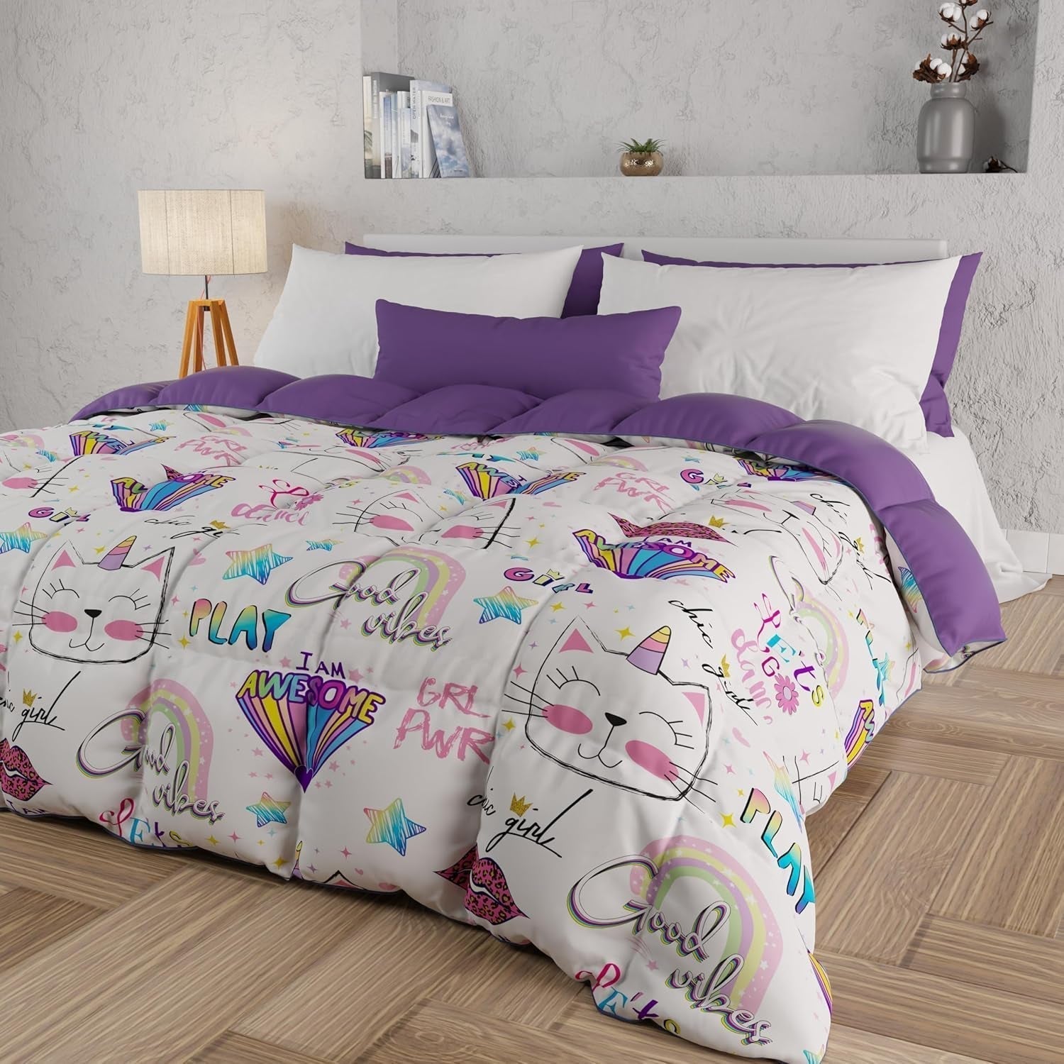 PETTI Artigiani Italiani - Winterquilt, Winterquilt, Doubleface, Monocolor en digitaal printen, 100% hypoallergene microvezel, Made in Italy Quilts en quilts Naty Shop