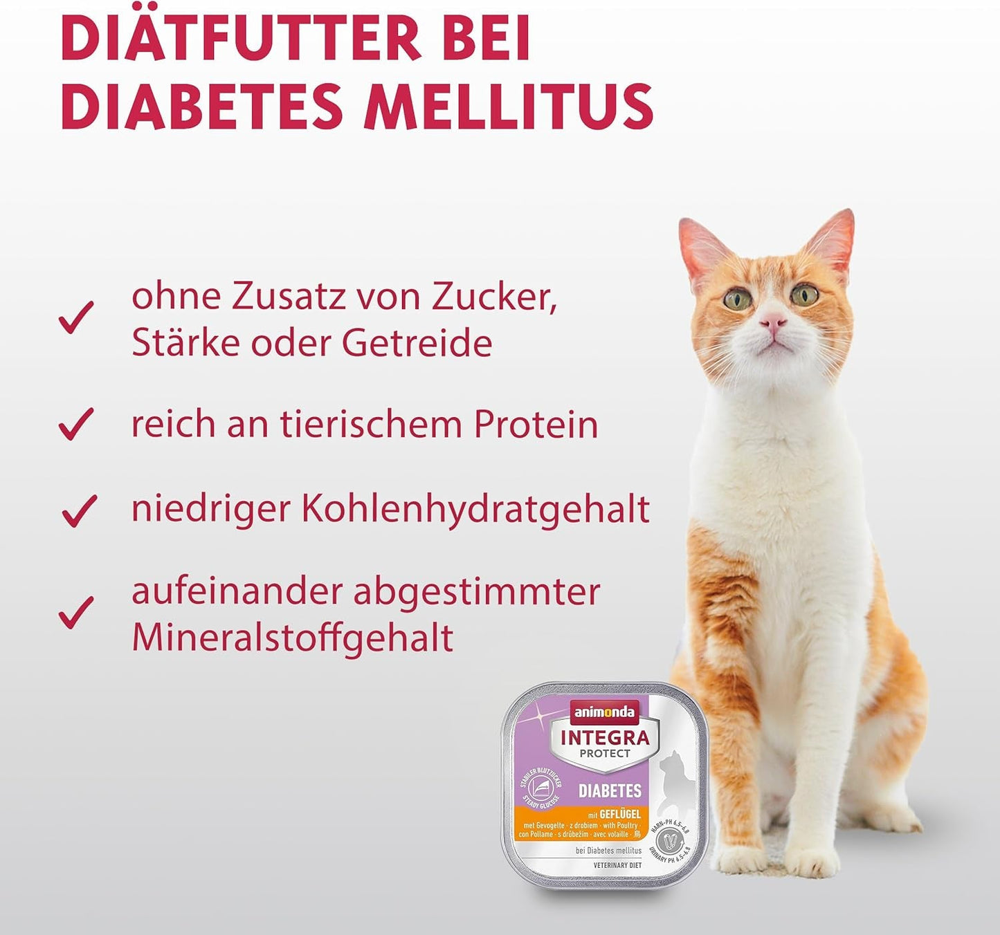 animonda INTEGRA PROTECT Diabetes met gevogelte (16 x 100 g), natvoer voor katten met diabetes, dieetvoeding voor katten met diabetes, natvoer zonder suiker