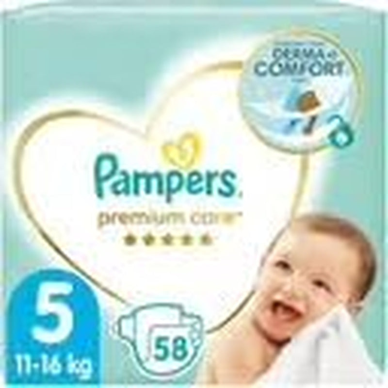 Pampers luiers maat 5 (11-16 kg), premium care luiers, 58 stuks, optimaal comfort en bescherming voor de gevoelige huid van Pampers