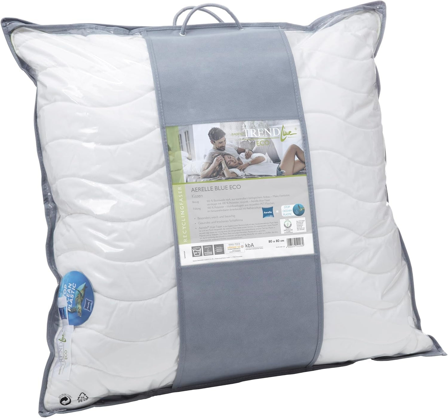 Badenia Trendline Eco Kussen Aerelle Blauw 80 X 80 Cm, wit, Oeko-Tex gecertificeerd, geproduceerd volgens de Duitse kwaliteitsnorm Naty Shop standaard kussens