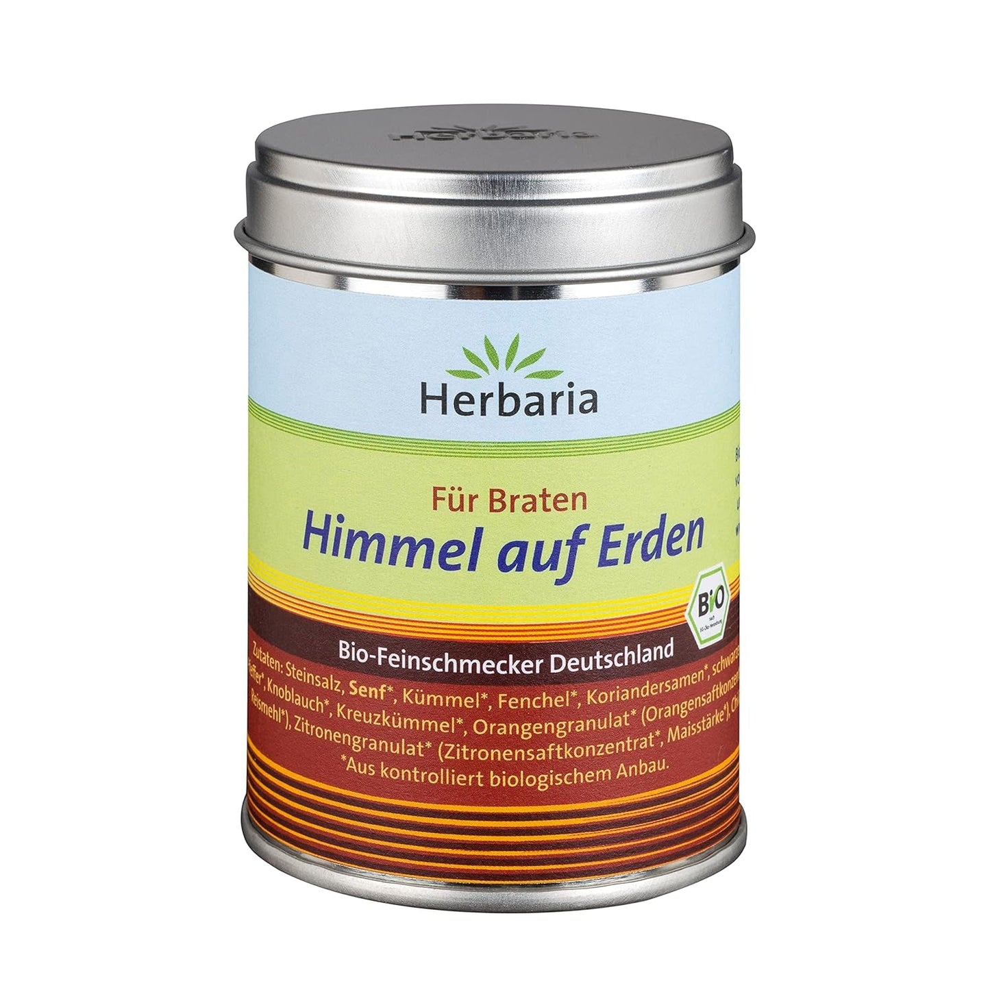 Herbaria Himmel auf Erden bio 100g M-Dose – fertiges Bio-Gewürzsalz für Rind-, Kalb- en Schweinefleisch als Braten of Kurzgebratenes – in nachhaltiger Aromaschutz-Dose