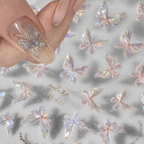 Glanzende Aurora Shell Schmetterling Nagelsticker Selbstklebend,Erleichterung Schmetterlinge Nail Sticker Rosa Laser Schmetterling Nagelaufkleber Für Frauen Nageldesign Zubehör Nagel Zubehör Nail Art