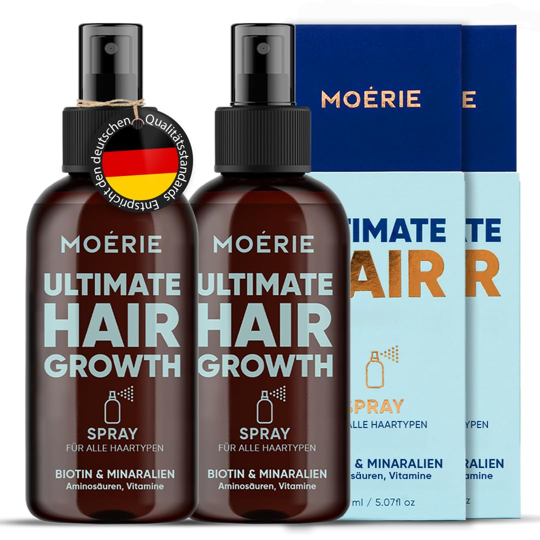 MOÉRIE Ultieme minerale haargroeispray voor langer, dikker en voller haar - met biotine en cafeïne - Veganistische haarproducten, vrij van parabenen, alle haartypes, keert haaruitval om - 2 maanden voorraad Haarverzorging Naty Shop dubbele set