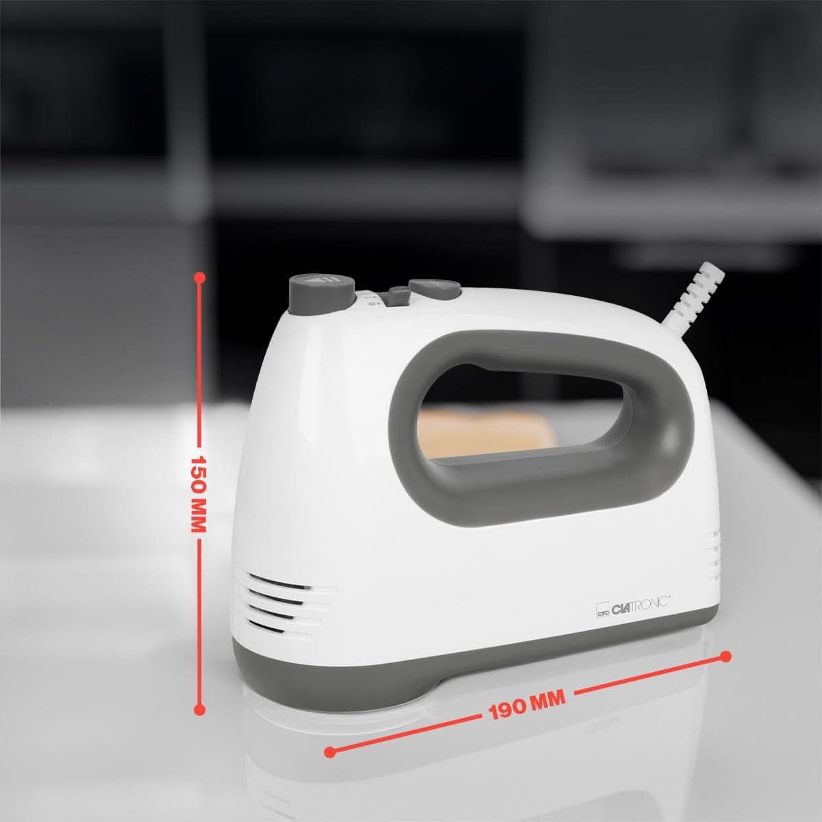 Clatronic-mixer | Kraftvoller 400 Watt-motor | Handmixer | Turbostufe & 5 Geschwindigkeitsstufen | Handmixer | Spülmaschinengeeignete Edelstahlquirle Und-Knethaken | HM 3775 Keuken Naty Shop