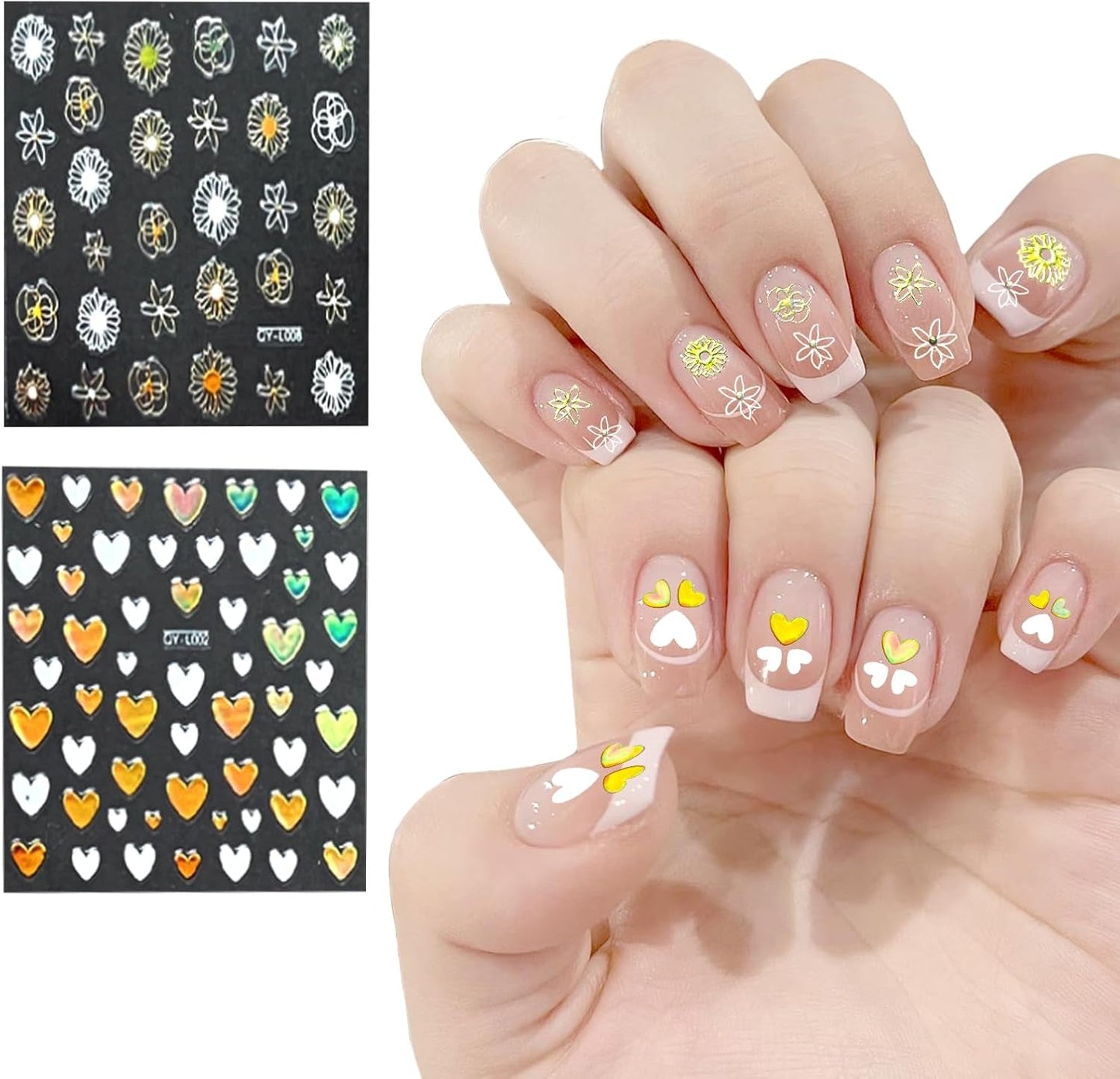 3D Nagelsticker Aurora 30 Blatt Gold Nail Art Sticker Selbstklebend Nagelaufkleber Holografisches Stern Herz Decoratie Nageldesign Zubehör