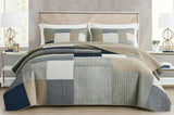 Chezmoi Collectie Addy Patchwork Quiltset Voorgewassen Katoen Lichtgewicht Omkeerbaar Alle seizoenen Oversized 3-delig Marine Wit Grijs Taupe Geruite Quilts & Quilts Naty Shop