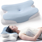 RUMMY Ergonomisch traagschuim neksteunkussen met afneembare wasbare hoes voor zij- en buikslapers (grijs) Cervicale orthopedische kussens Naty Shop Blauw