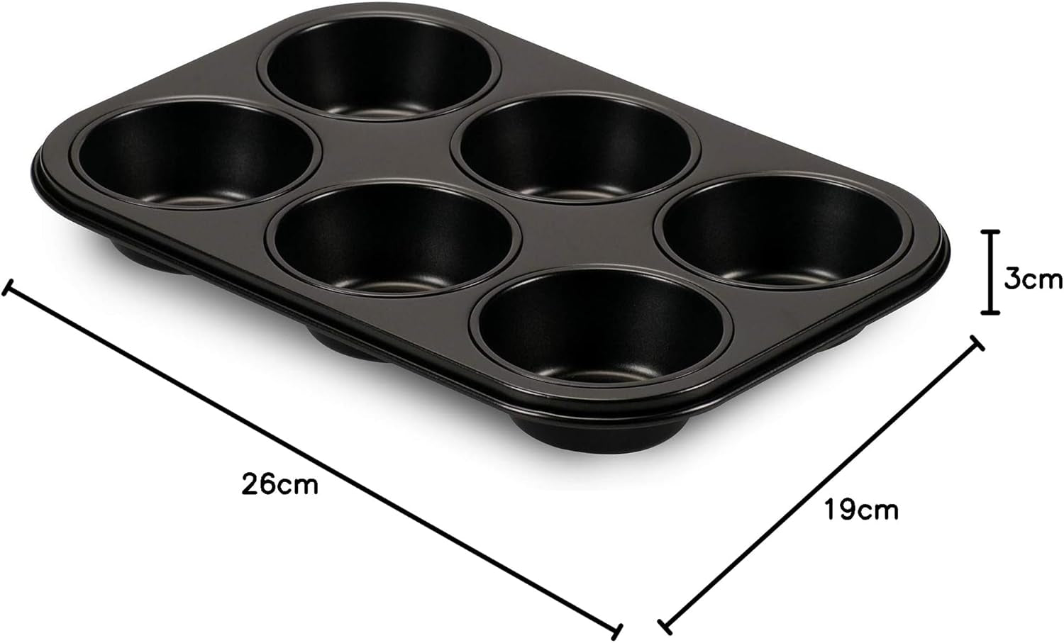 , Vorm 6 muffins 18,5x27cm, zwart Vormen en bakplaten Naty Shop