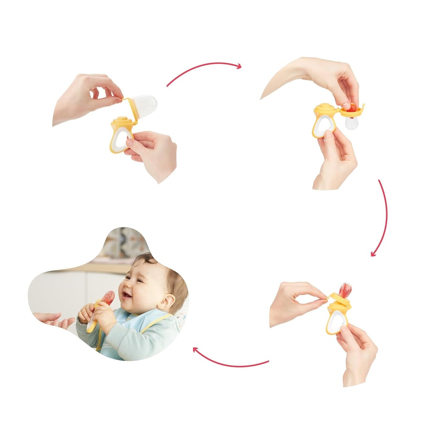 Badabulle babyvoederbakje met beschermhoes, ergonomisch handvat, kalmeert het tandvlees en introduceert nieuwe smaken, vanaf 4 maanden, BPA-vrij